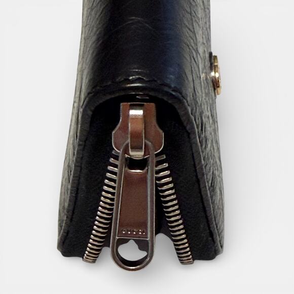 Gucci Black Grained Leather Zip Wallet Iconic Interlocking GG w/Storage Box - Picture 4 of 9